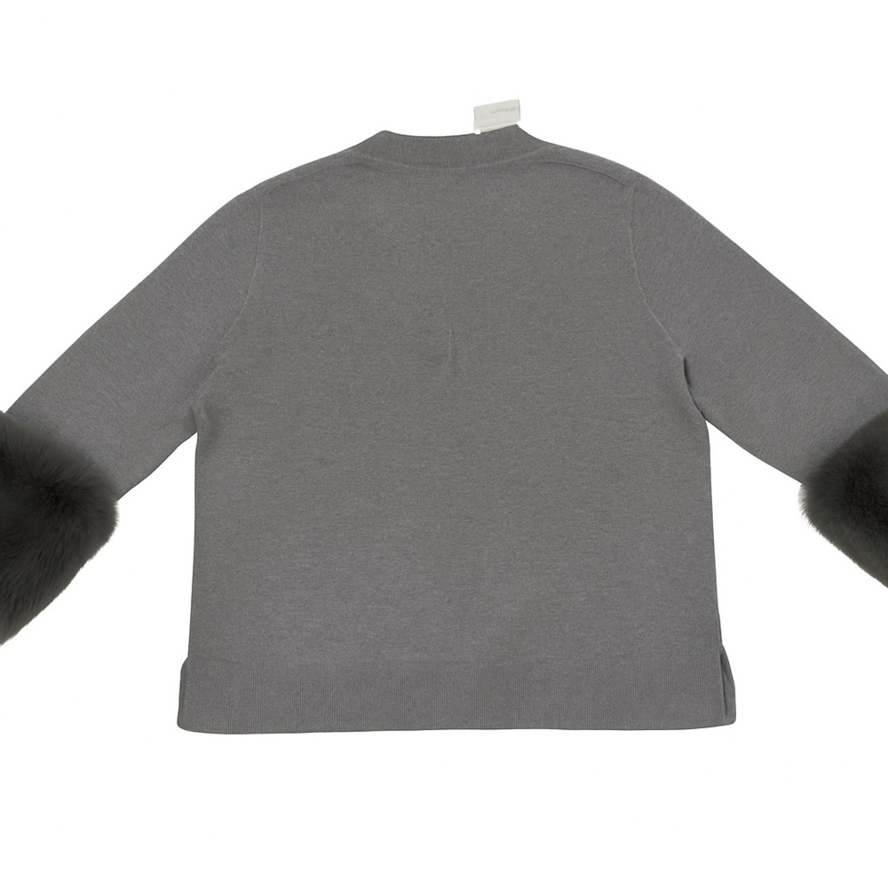 NWT Saks Fifth Avenue Gray Luxe Sweater with Faux Fur Cuffs - Picture 4 of 4